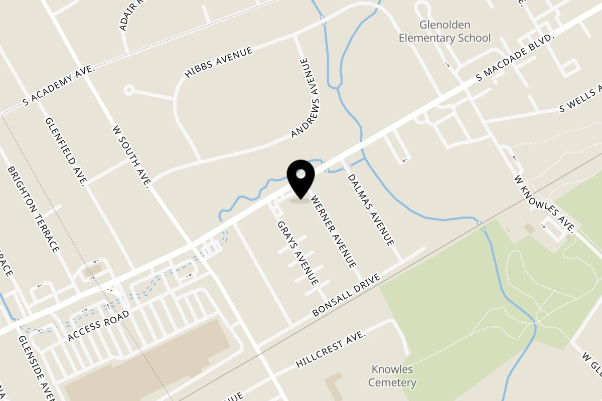 Map showing the location of Piazza Napoli Pizza on 381 S MacDade Blvd in Glenolden